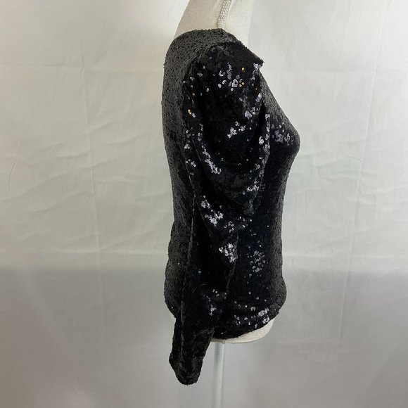 Lovers & Friends One-Shoulder Top M Black Sequins Long Sleeve New NWT - Picture 6 of 12